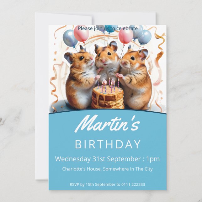 Invitación Hamsters Birthday Party (Anverso)
