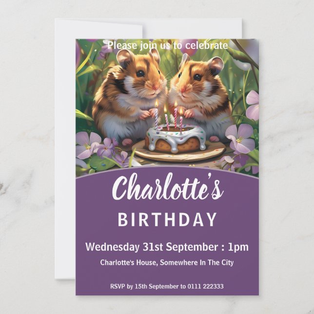 Invitación Hamsters Birthday Party (Anverso)