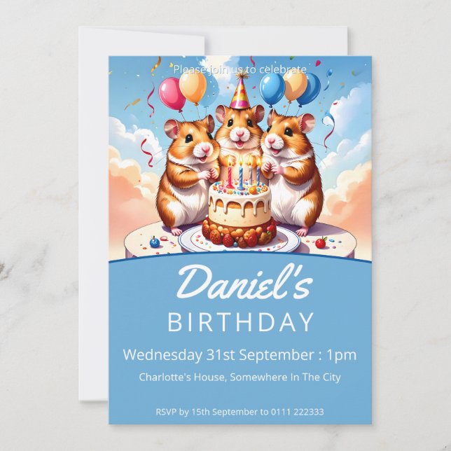 Invitación Hamsters Birthday Party Invitation (Anverso)