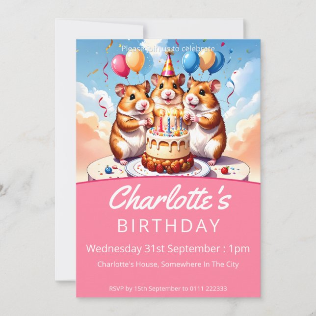 Invitación Hamsters Birthday Party Invitation (Anverso)