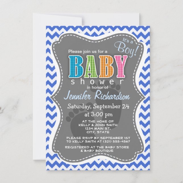 Invitación Han Blue Chevron Stripes (Anverso)