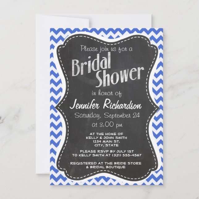 Invitación Han Blue Chevron Stripes; Chalkboard look (Anverso)