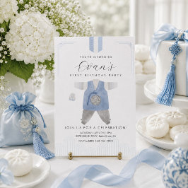 Invitación Hanbok azul de Doljanchi para el primer cumpleaños