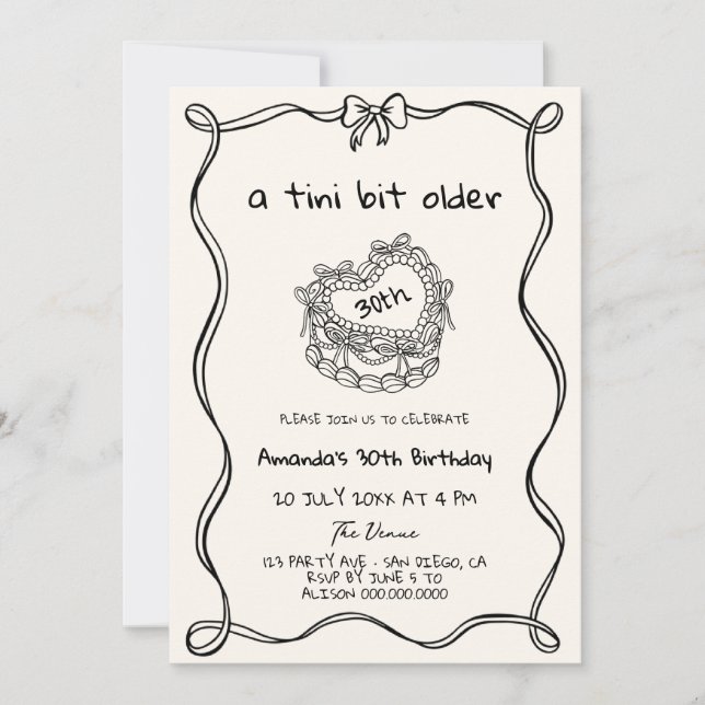 Invitación Hand Dibujó Una Fiesta De Cumpleaños Más Vieja Y E (Anverso)