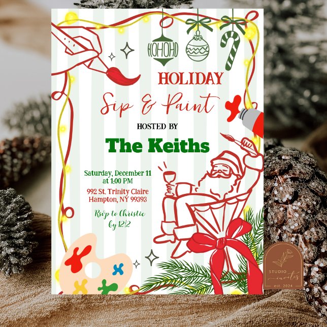 Invitación Hand Doodle Christmas Holiday Paint and Sip  Invit (Subido por el creador)