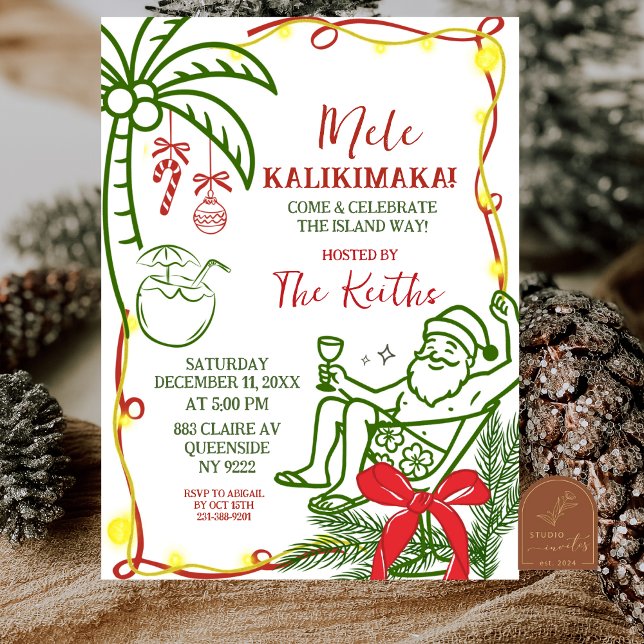 Invitación Hand Doodle Hawaiian Christmas Holiday (Subido por el creador)