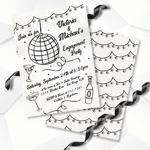 Invitación Hand Drake Disco Ball Funky Engagement Party