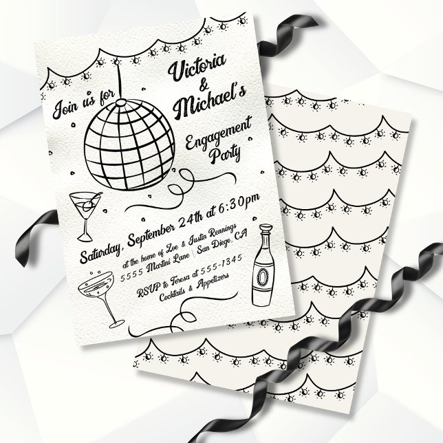 Invitación Hand Drake Disco Ball Funky Engagement Party (Subido por el creador)