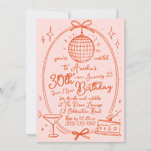 Invitación Hand Drawn 30th Birthday Invite Disco