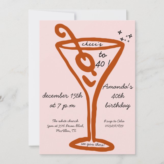 Invitación Hand Drawn 40° cumpleaños (Anverso)