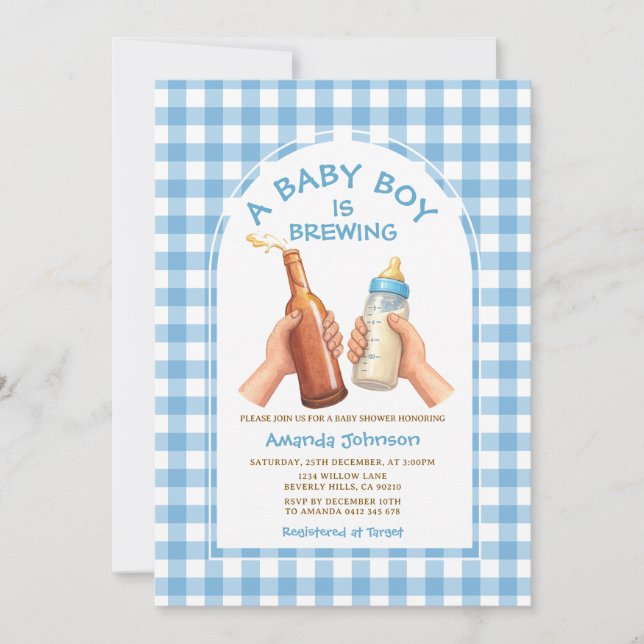 Invitación Hand Drawn A baby Boy is brewing coed baby shower (Anverso)
