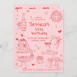 Invitación Hand Drawn Adult Handwritten Scribble Birthday 