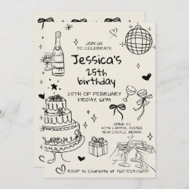 Invitación Hand Drawn Adult Handwritten Scribble Birthday 