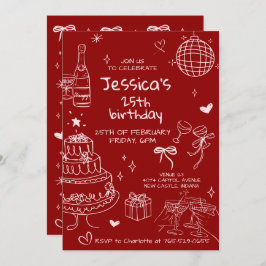 Invitación Hand Drawn Adult Handwritten Scribble Birthday 