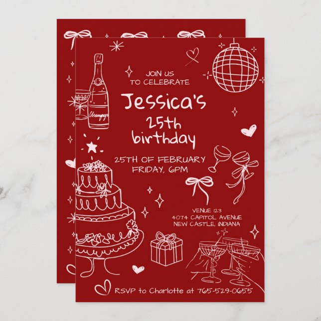 Invitación Hand Drawn Adult Handwritten Scribble Birthday  (Anverso / Reverso)