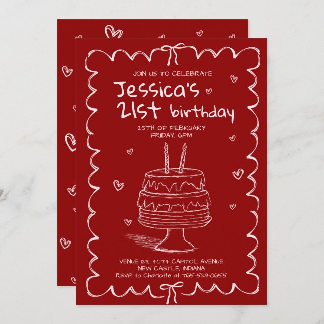 Invitación Hand Drawn Adult Scribble Birthday  (Anverso / Reverso)