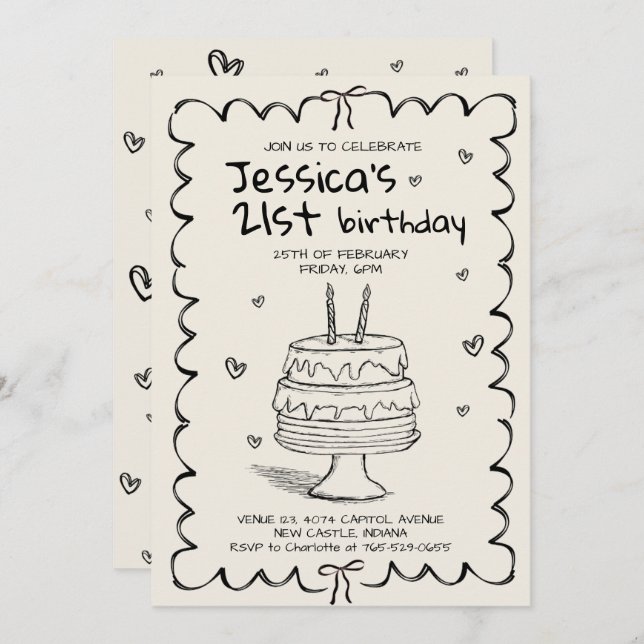 Invitación Hand Drawn Adult Scribble Birthday  (Anverso / Reverso)