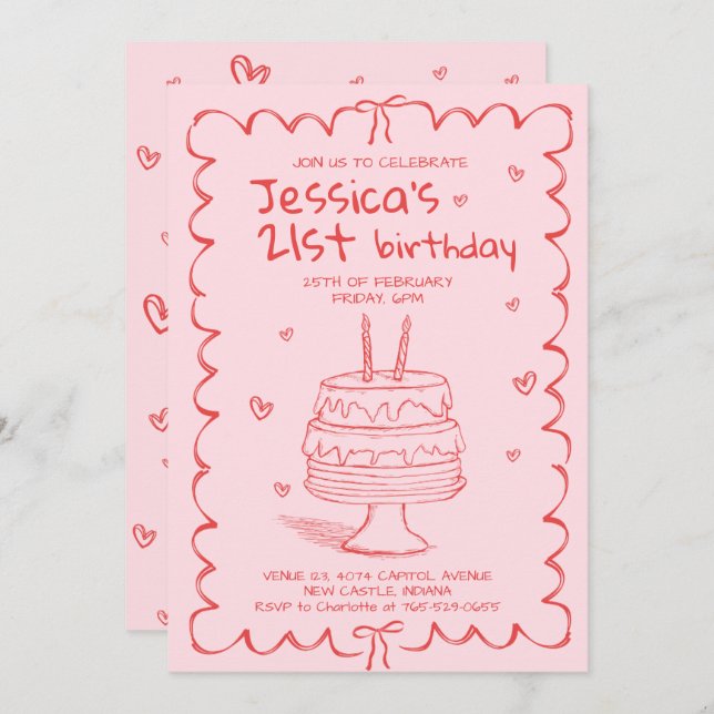 Invitación Hand Drawn Adult Scribble Birthday  (Anverso / Reverso)