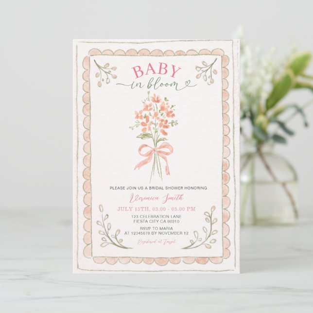 Invitación Hand Drawn Baby in Bloom Baby Shower Invite (Anverso de pie)