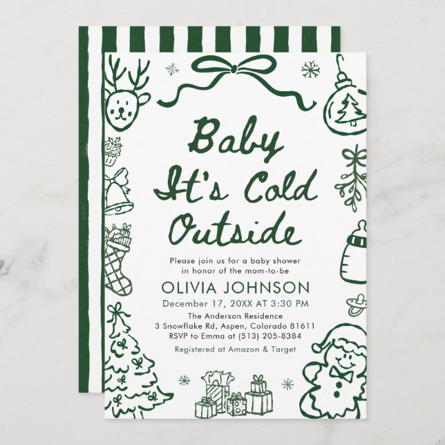 Invitación Hand Drawn Baby It's Cold Outside Baby Shower (Anverso / Reverso)