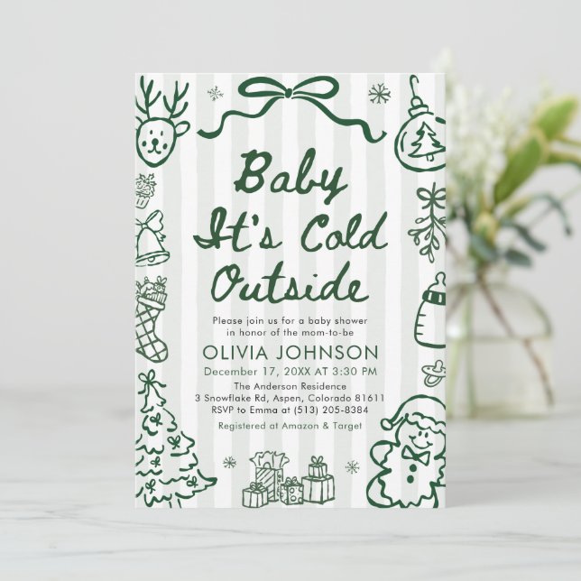 Invitación Hand Drawn Baby It's Cold Outside Baby Shower (Anverso de pie)