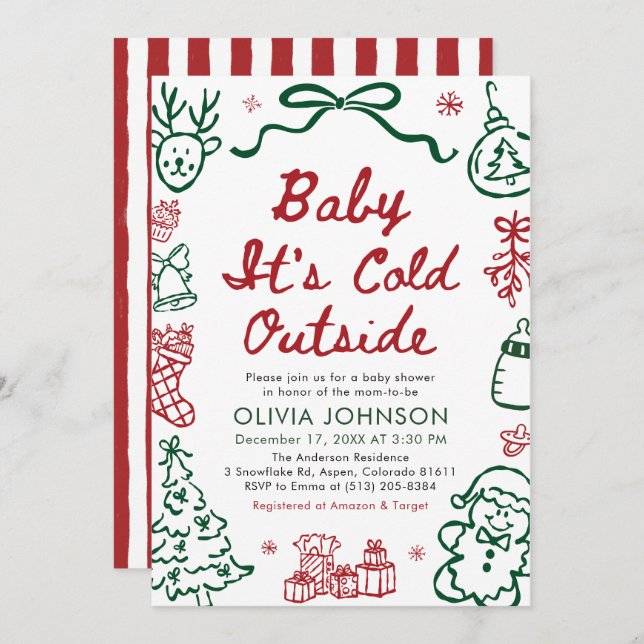 Invitación Hand Drawn Baby It's Cold Outside Baby Shower (Anverso / Reverso)