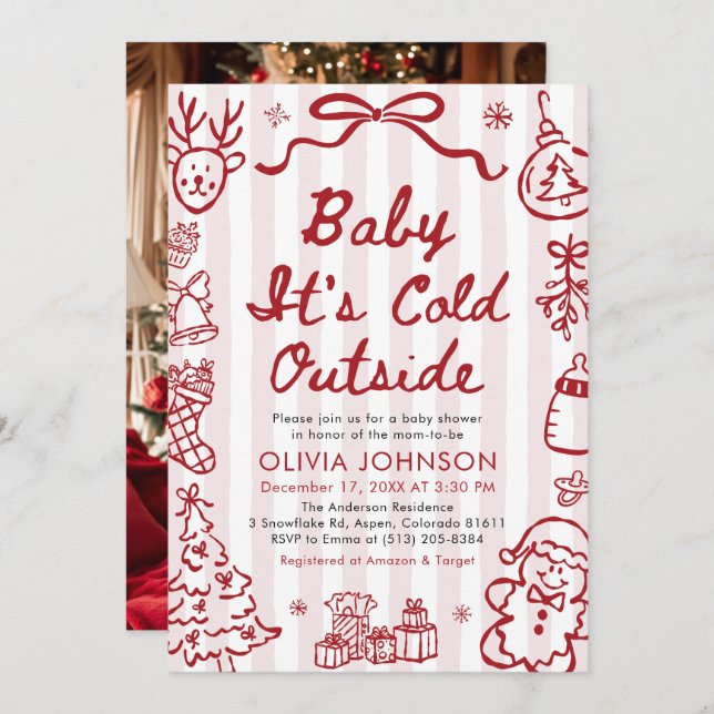 Invitación Hand Drawn Baby It's Cold Outside Baby Shower (Anverso / Reverso)