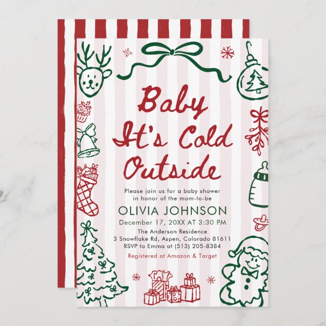 Invitación Hand Drawn Baby It's Cold Outside Baby Shower (Anverso / Reverso)