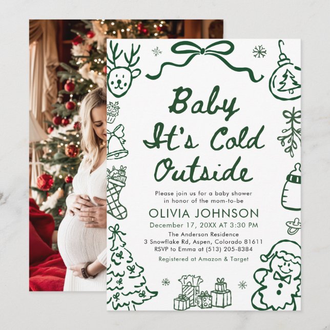 Invitación Hand Drawn Baby It's Cold Outside Baby Shower (Anverso / Reverso)