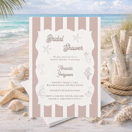 Invitación Hand drawn beach ivory taupe Bridal Shower