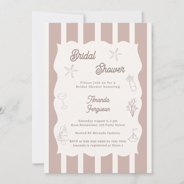 Invitación Hand drawn beach ivory taupe Bridal Shower (Anverso)