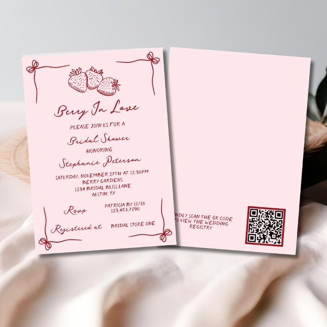 Invitación Hand Drawn Berry In Love Bridal Shower QR Code (Subido por el creador)
