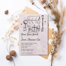 Hand-Drawn Bistro Café Courtyard Wedding