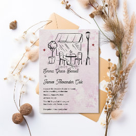 Invitación Hand-Drawn Bistro Café Courtyard Wedding