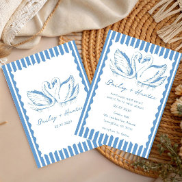 Invitación hand drawn Blue Couple Swan Whimsical Wedding