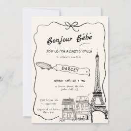 Invitación Hand Drawn Bonjour Bebe Baby Shower francés