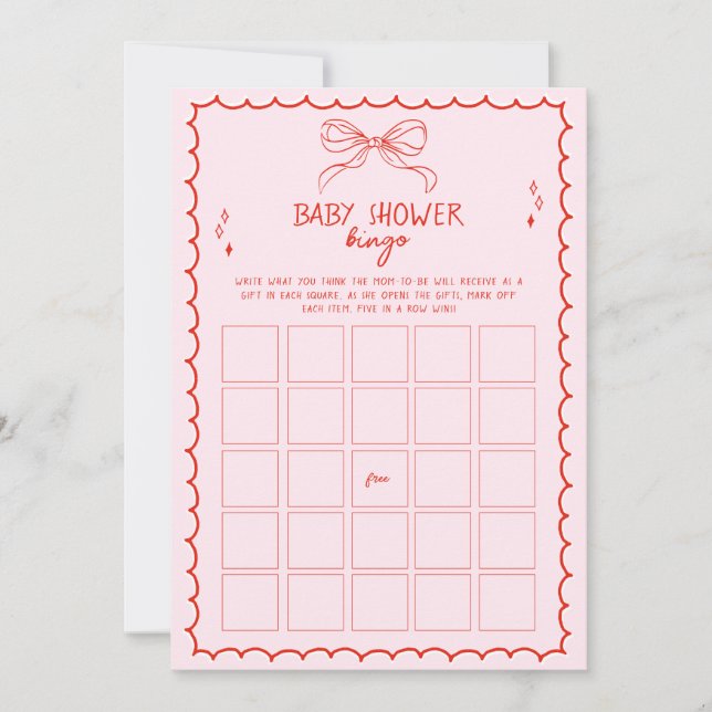 Invitación Hand Drawn Bow Christmas Baby Shower Bingo Game (Anverso)