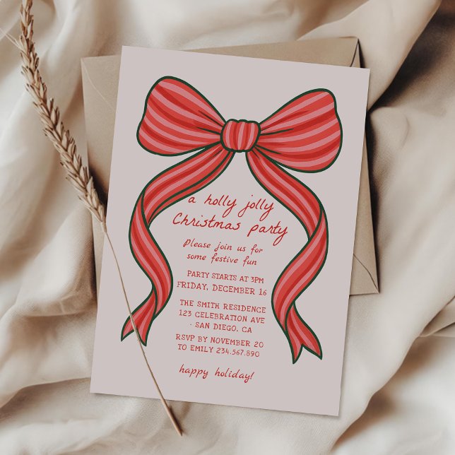 Invitación Hand Drawn Bow Christmas Party Invitation  (Subido por el creador)