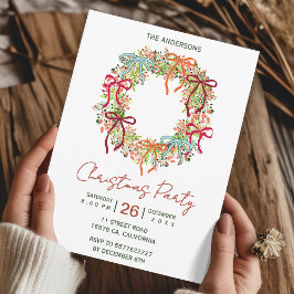 Invitación Hand Drawn bow christmas wreath new year