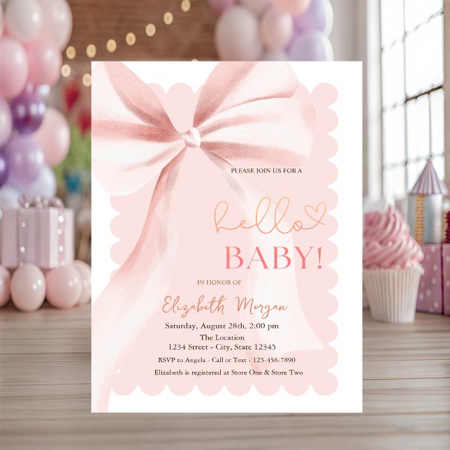 Invitación  Hand Drawn Bow Elegant Frame Pink Baby Shower (Subido por el creador)