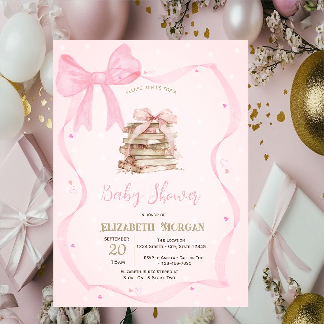 Invitación Hand Drawn Bow Frame Books Dots Baby Shower (Subido por el creador)