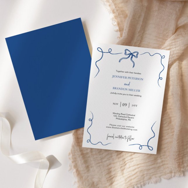 Invitación Hand Drawn Bow French blu boda (Subido por el creador)