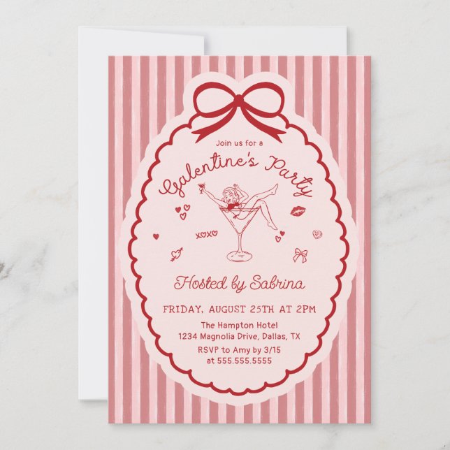 Invitación Hand Drawn Bow Galentine's Day Invitation (Anverso)