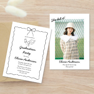 Invitación Hand Drawn Bow Lo hizo con el Partido de la Gradua