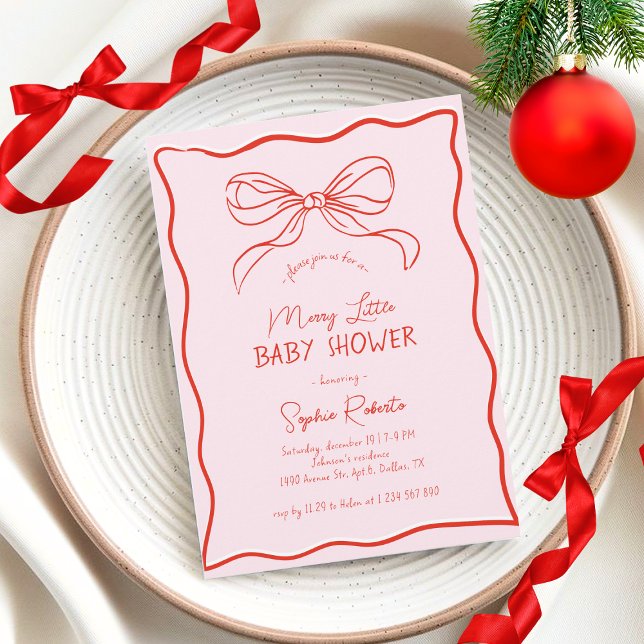 Invitación Hand Drawn Bow Red & Pink Merry Little Baby Shower (Subido por el creador)