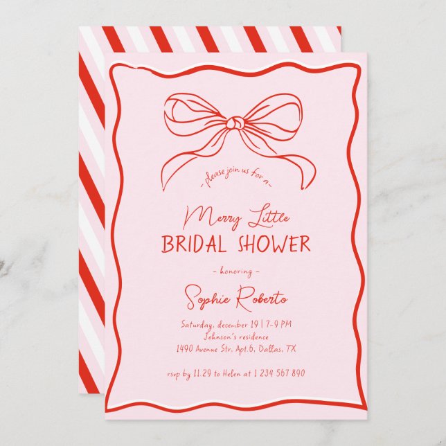 Invitación Hand Drawn Bow Red Pink Merry Little Bridal Shower (Anverso / Reverso)