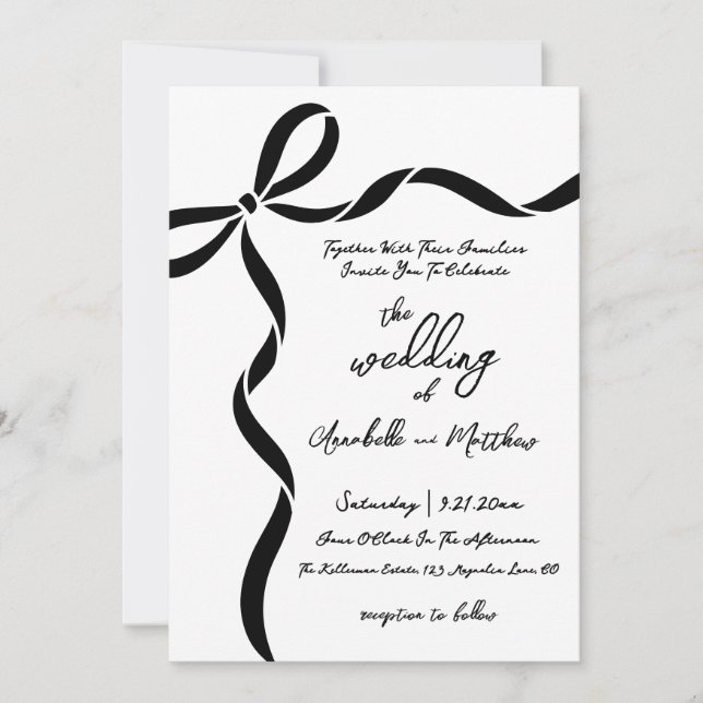 Invitación Hand Drawn Bow Whimsical Wedding (Anverso)