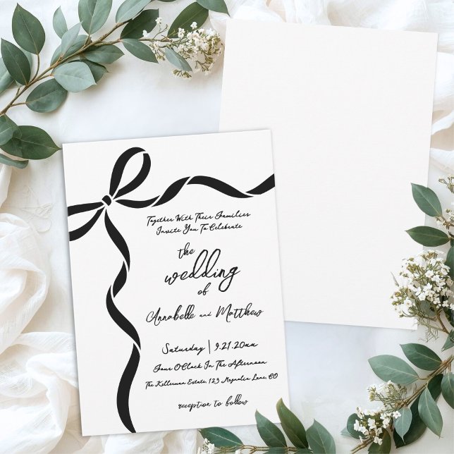 Invitación Hand Drawn Bow Whimsical Wedding (Hand Drawn Bow Whimsical Wedding Invitation)