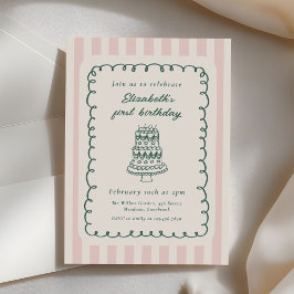 Invitación Hand Drawn Cake Quirky Unique 1st Birthday