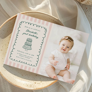 Invitación Hand Drawn Cake Quirky Unique 1st Birthday Photo